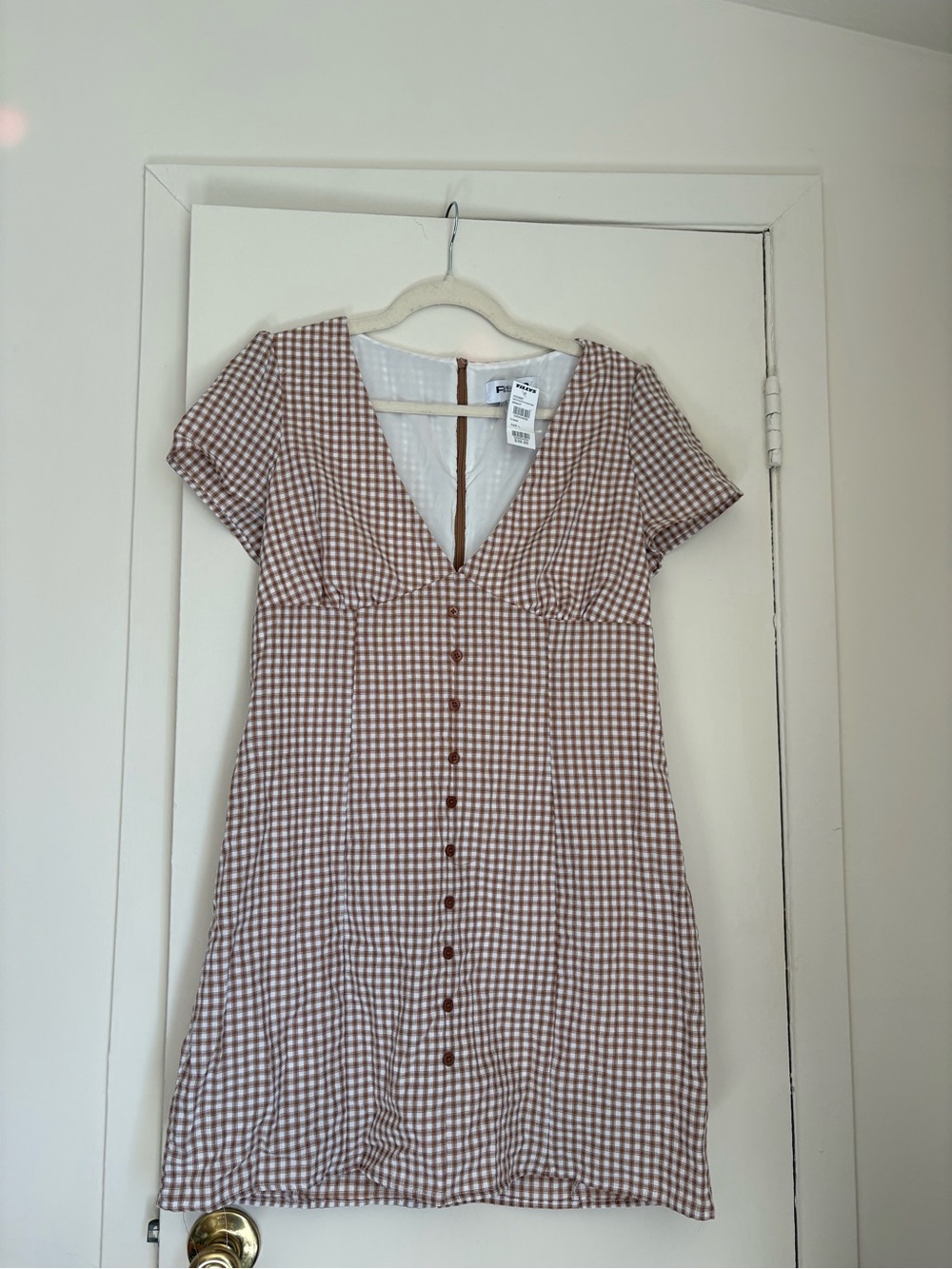Tilly’s Brown Gingham V-Neck Button-Front Dress - NWT